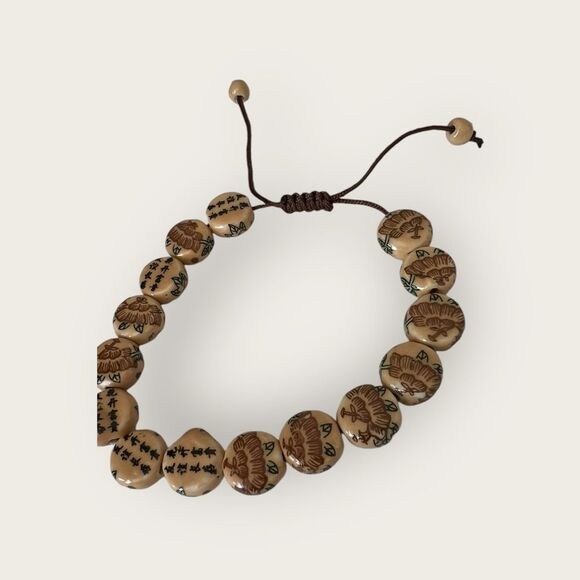 Round Beaded porcelain bracelet Asian style adjustable size - Picture 5 of 6